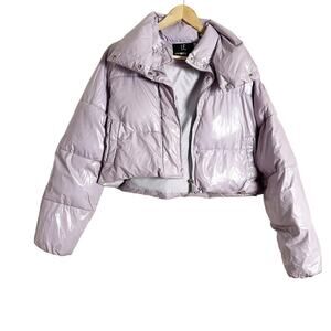 Unreal Fur Fractals Frosted Lilac Purple Cropped Puffer Jacket Size Small